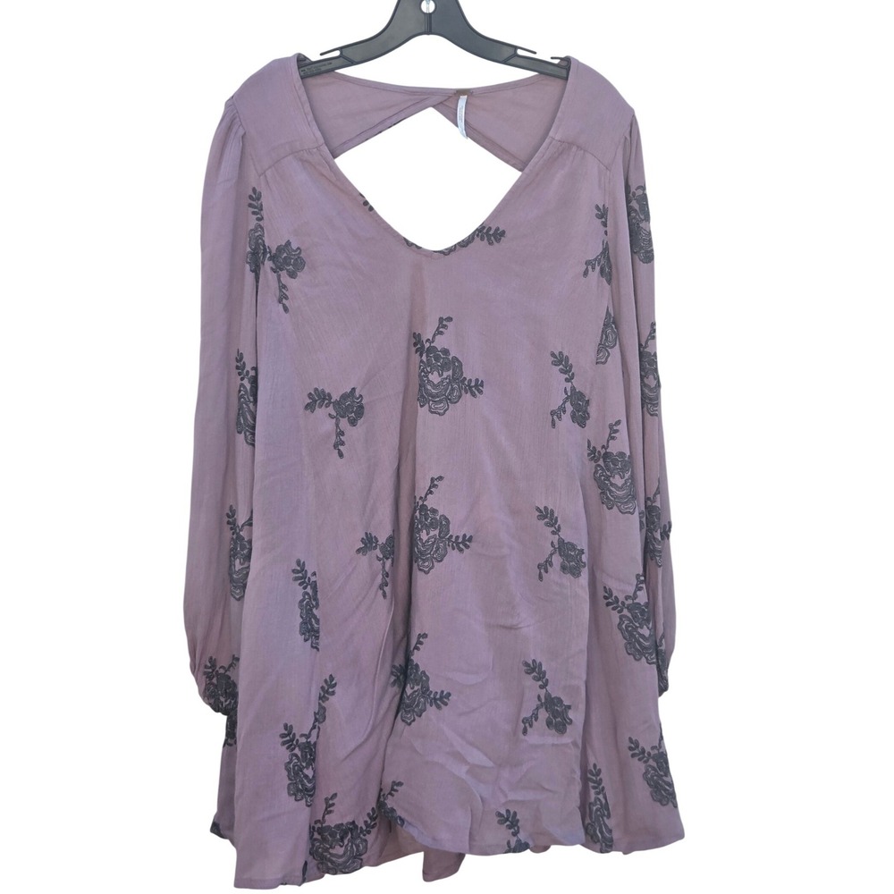 Free People Fairy Whimsy Boho Woodland Garden Embroidered Mauve Mini Dress Small